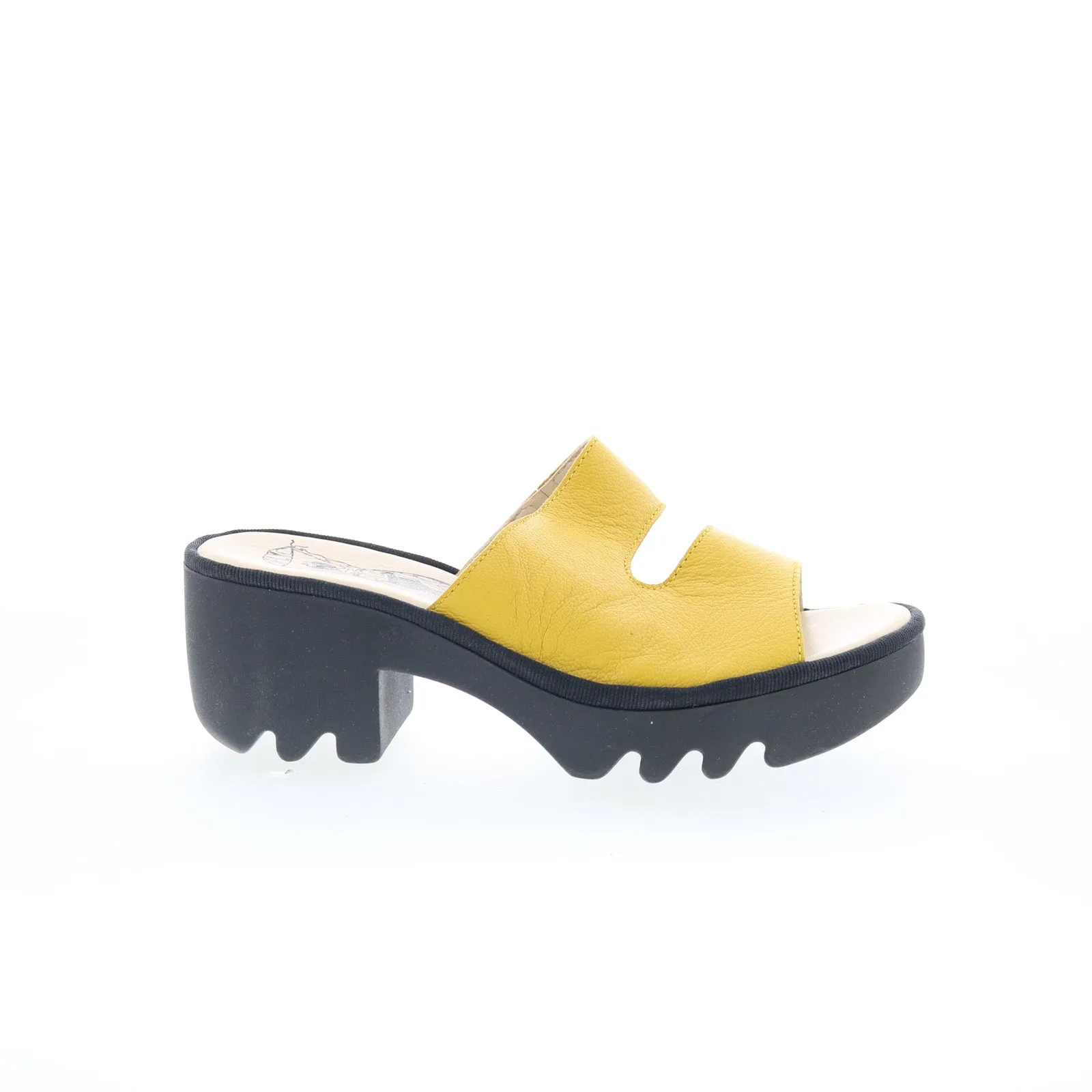 Fly London Tech TECH493FLY-006 Womens Yellow Leather Heeled Sandals Shoes