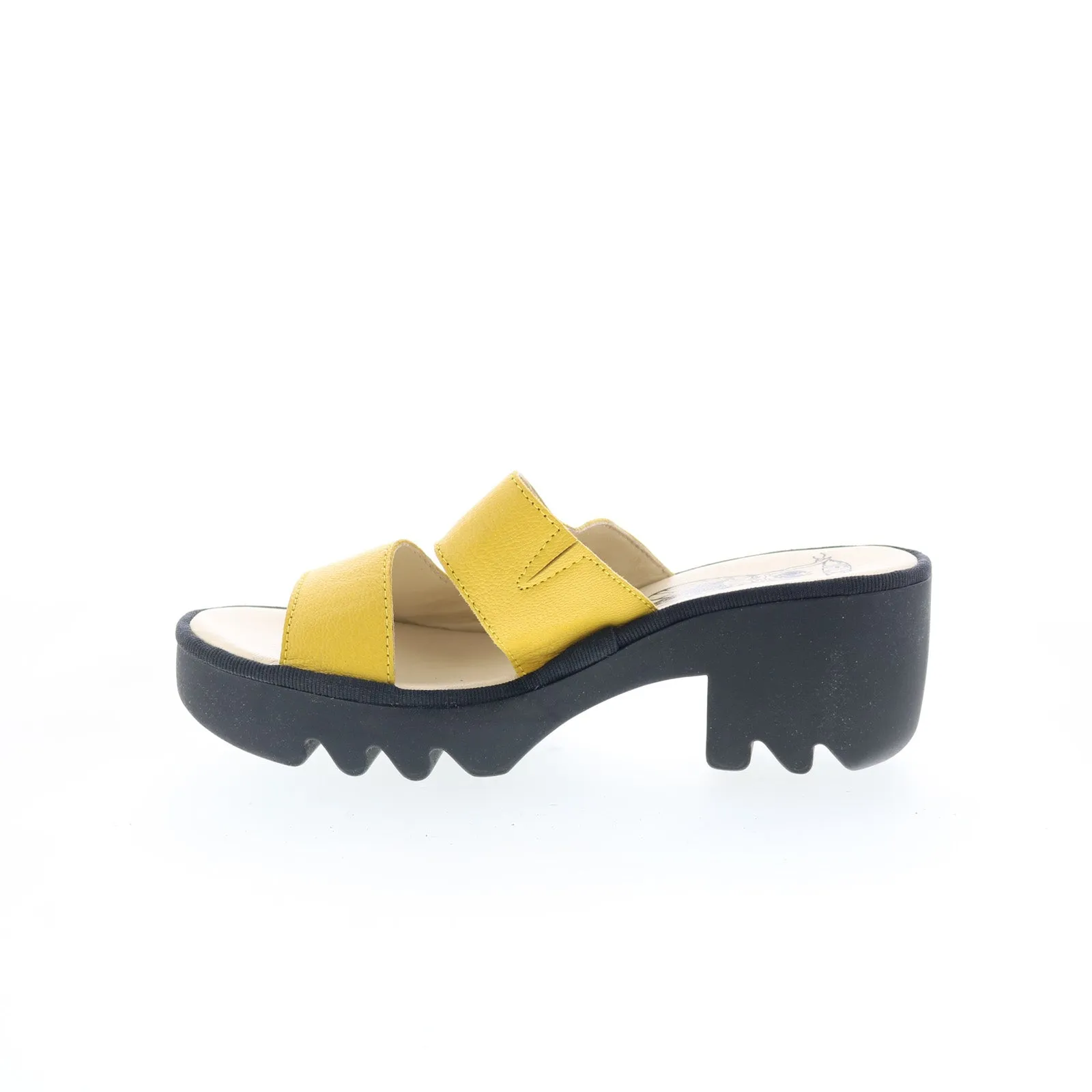 Fly London Tech TECH493FLY-006 Womens Yellow Leather Heeled Sandals Shoes
