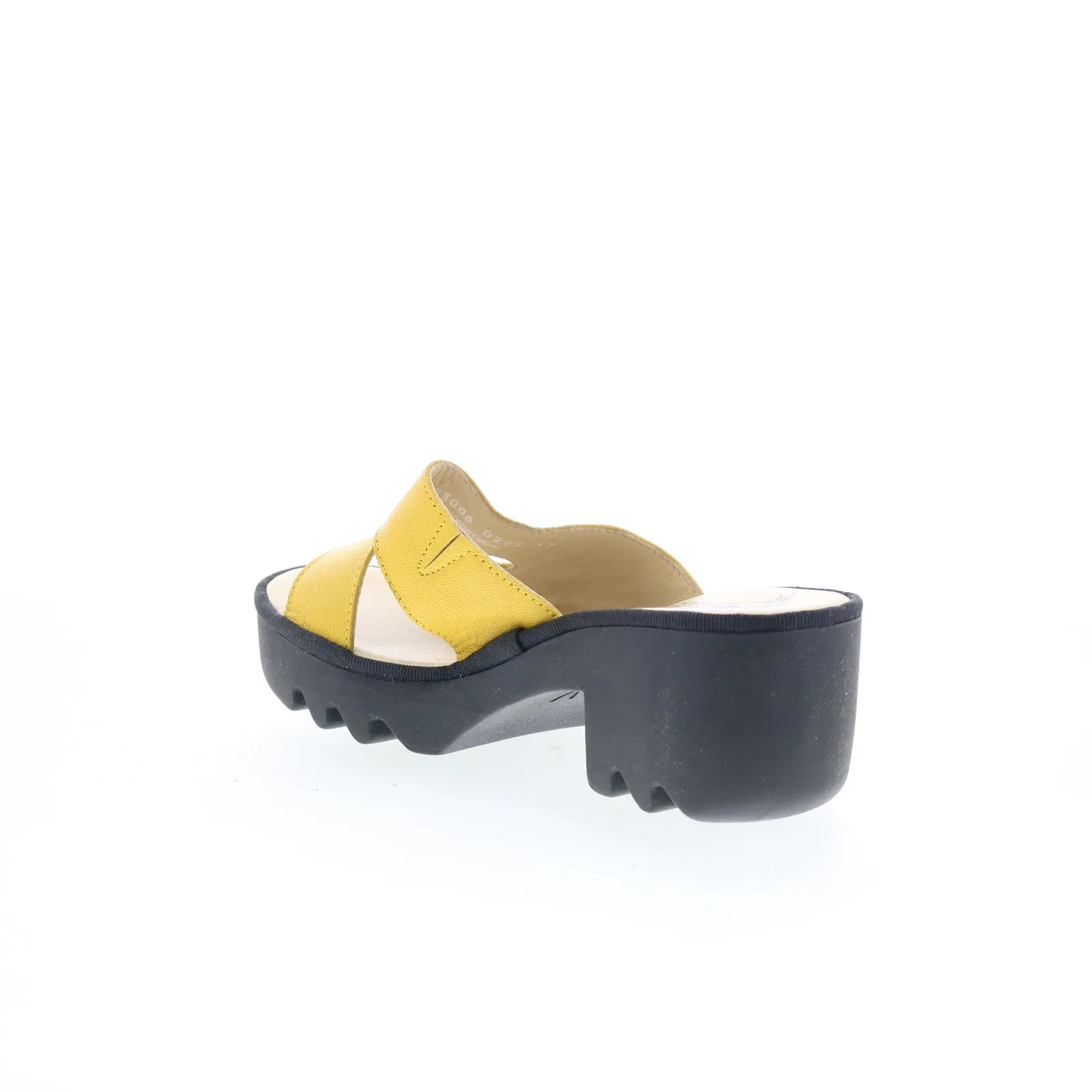 Fly London Tech TECH493FLY-006 Womens Yellow Leather Heeled Sandals Shoes