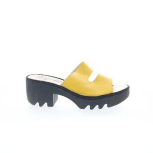 Fly London Tech TECH493FLY-006 Womens Yellow Leather Heeled Sandals Shoes