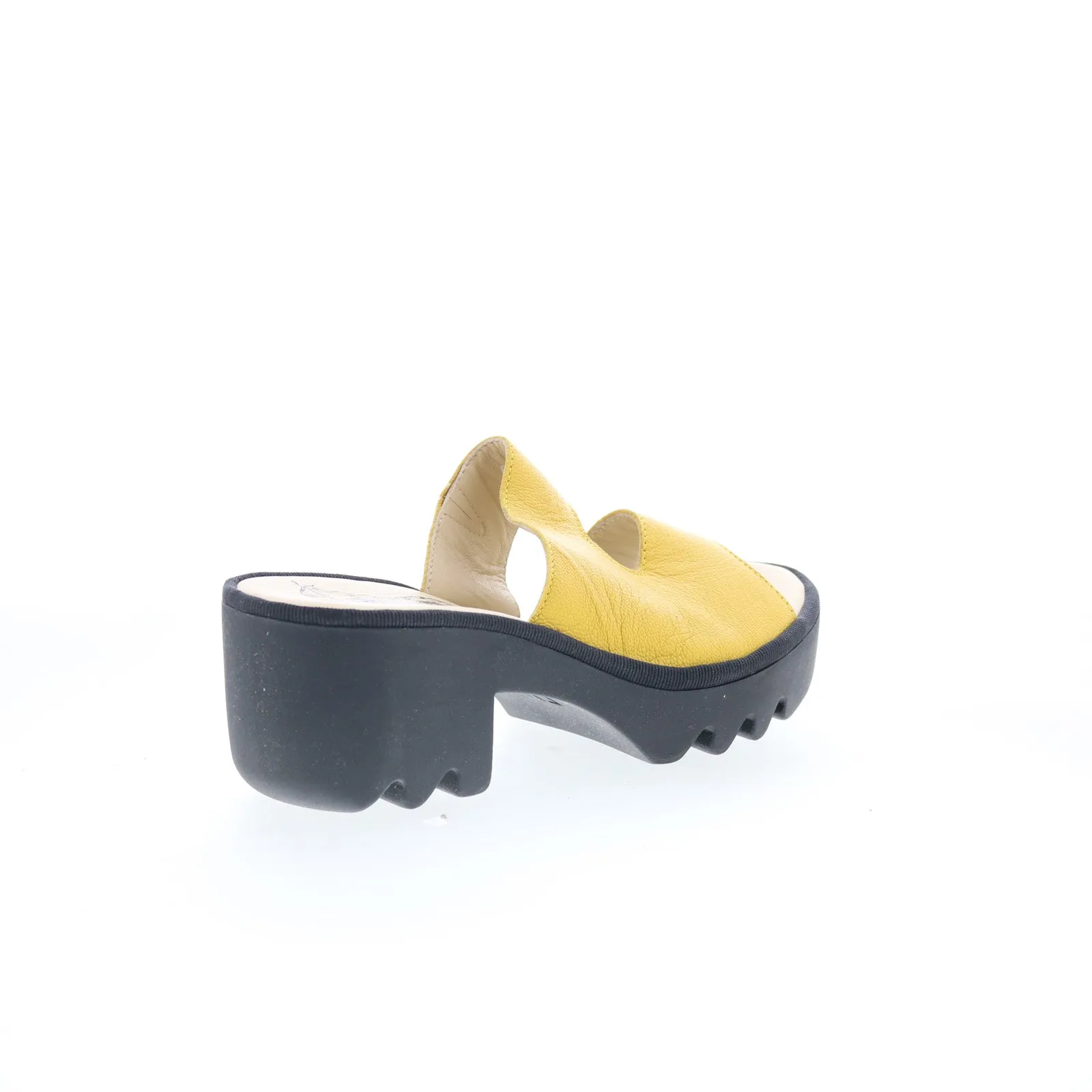Fly London Tech TECH493FLY-006 Womens Yellow Leather Heeled Sandals Shoes