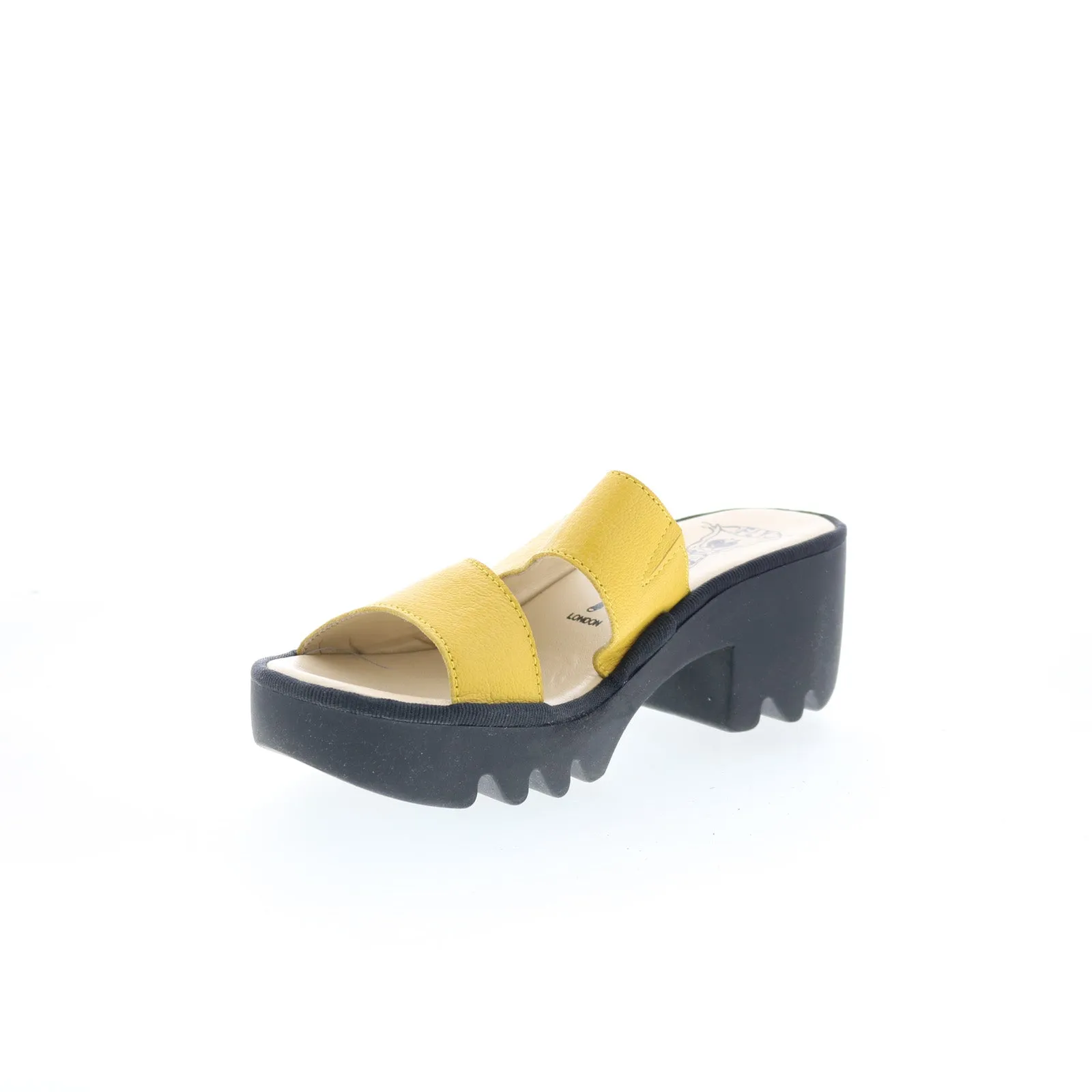 Fly London Tech TECH493FLY-006 Womens Yellow Leather Heeled Sandals Shoes