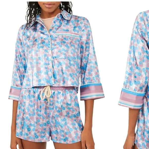 Free People NEW Pillow Talk Satin PJ Set Medium