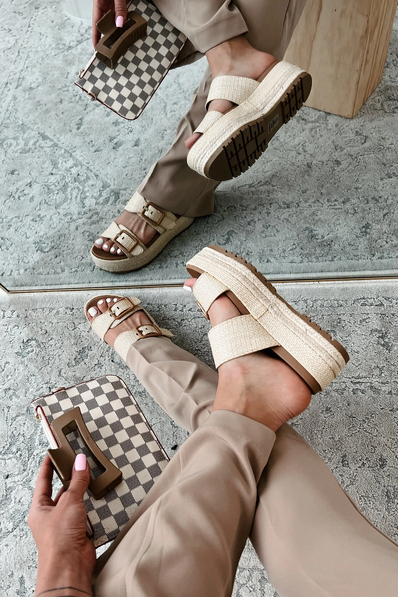 Fresh New Attitude Woven Platform Sandals (Natural Raffia)