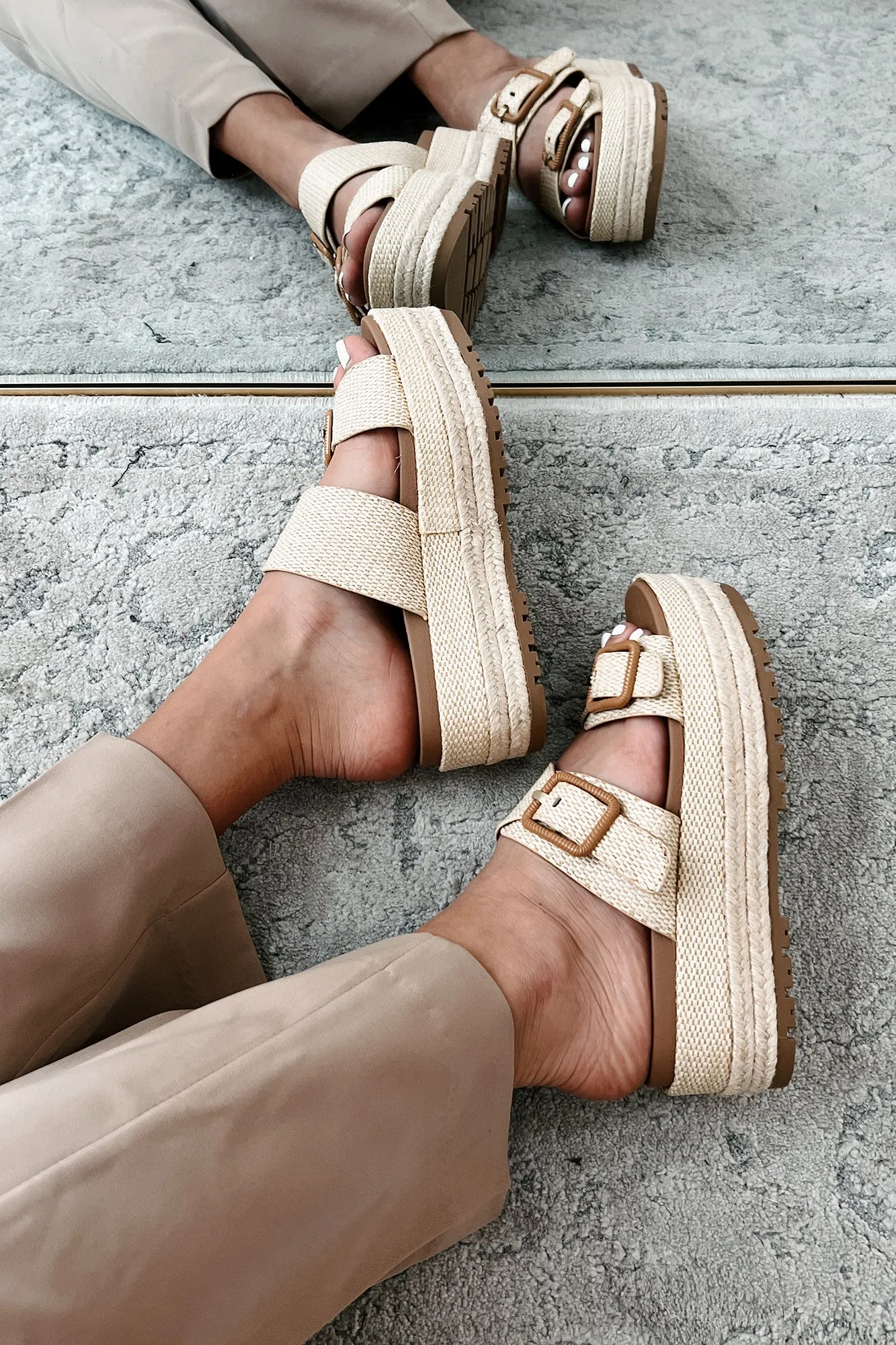 Fresh New Attitude Woven Platform Sandals (Natural Raffia)