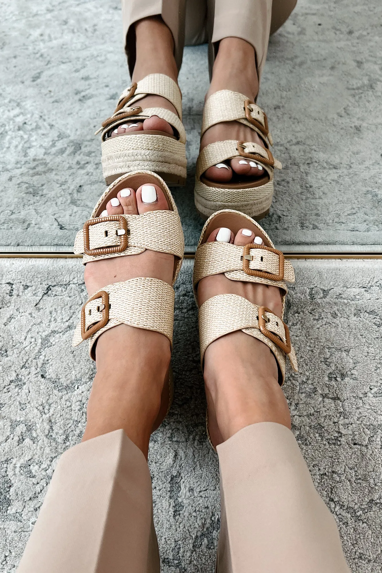 Fresh New Attitude Woven Platform Sandals (Natural Raffia)