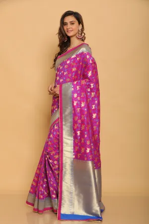 Fuscia Shikargaah Benarasi Silk Saree