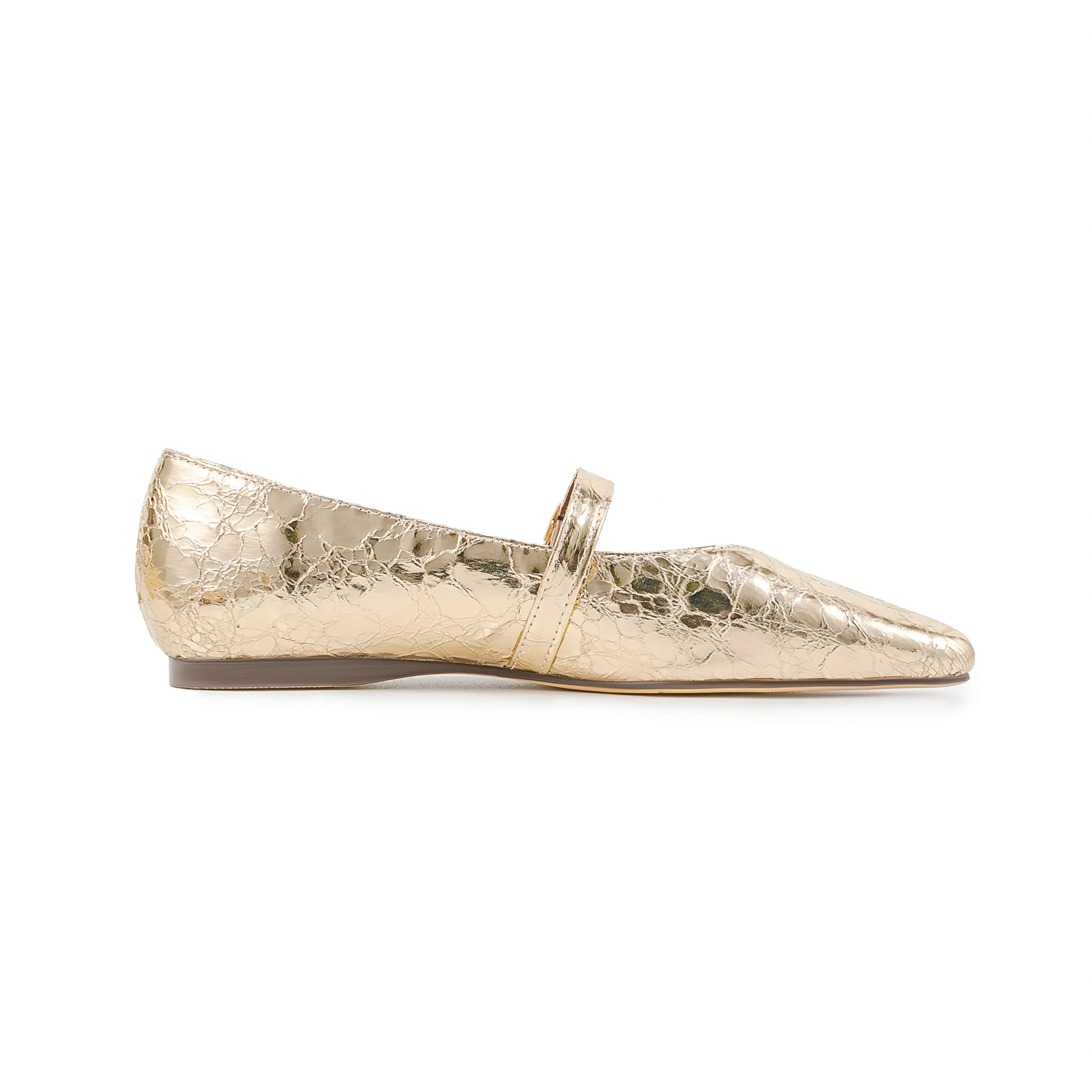 Gold Leather Metallic Square Toe Comfy Mary Jane Flats
