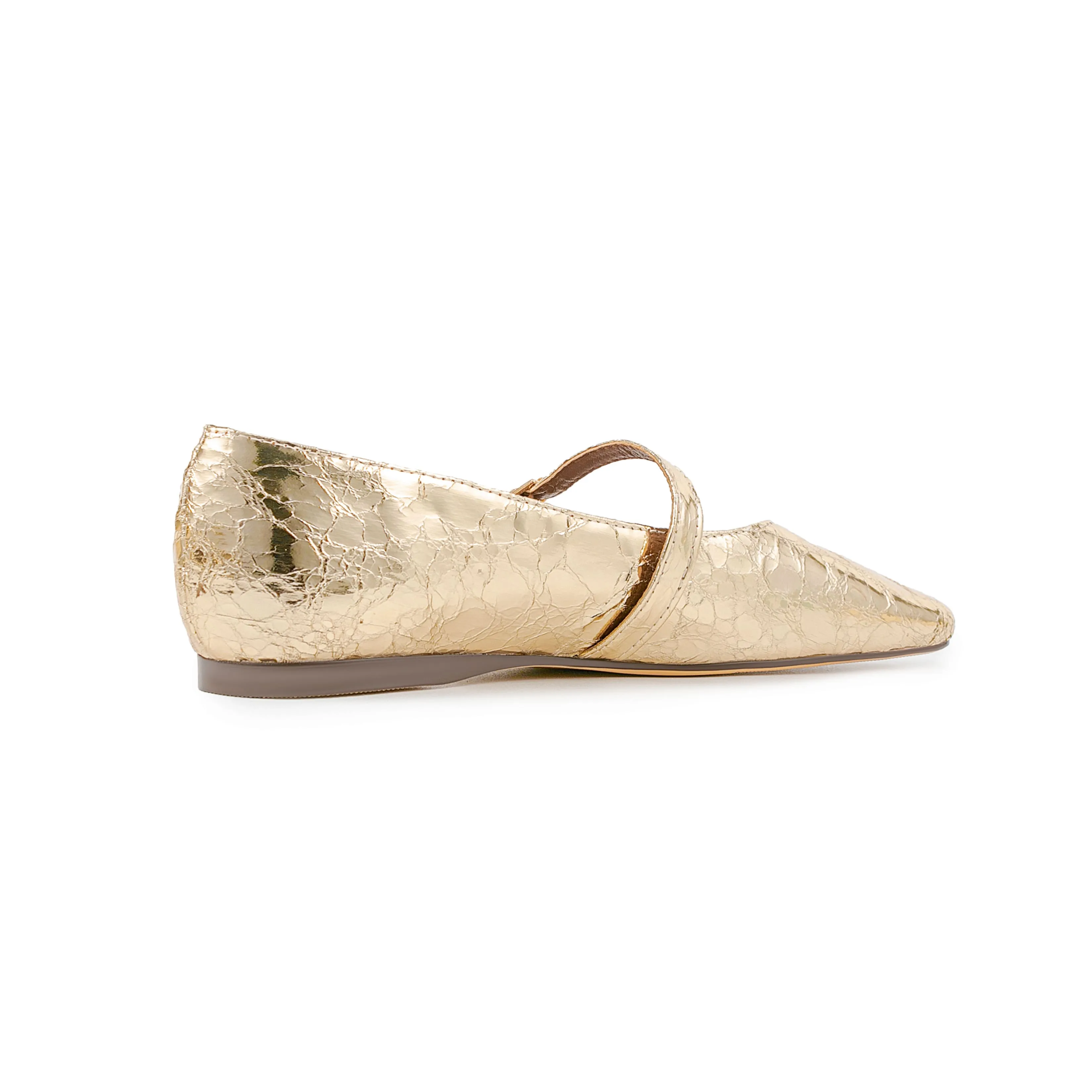Gold Leather Metallic Square Toe Comfy Mary Jane Flats
