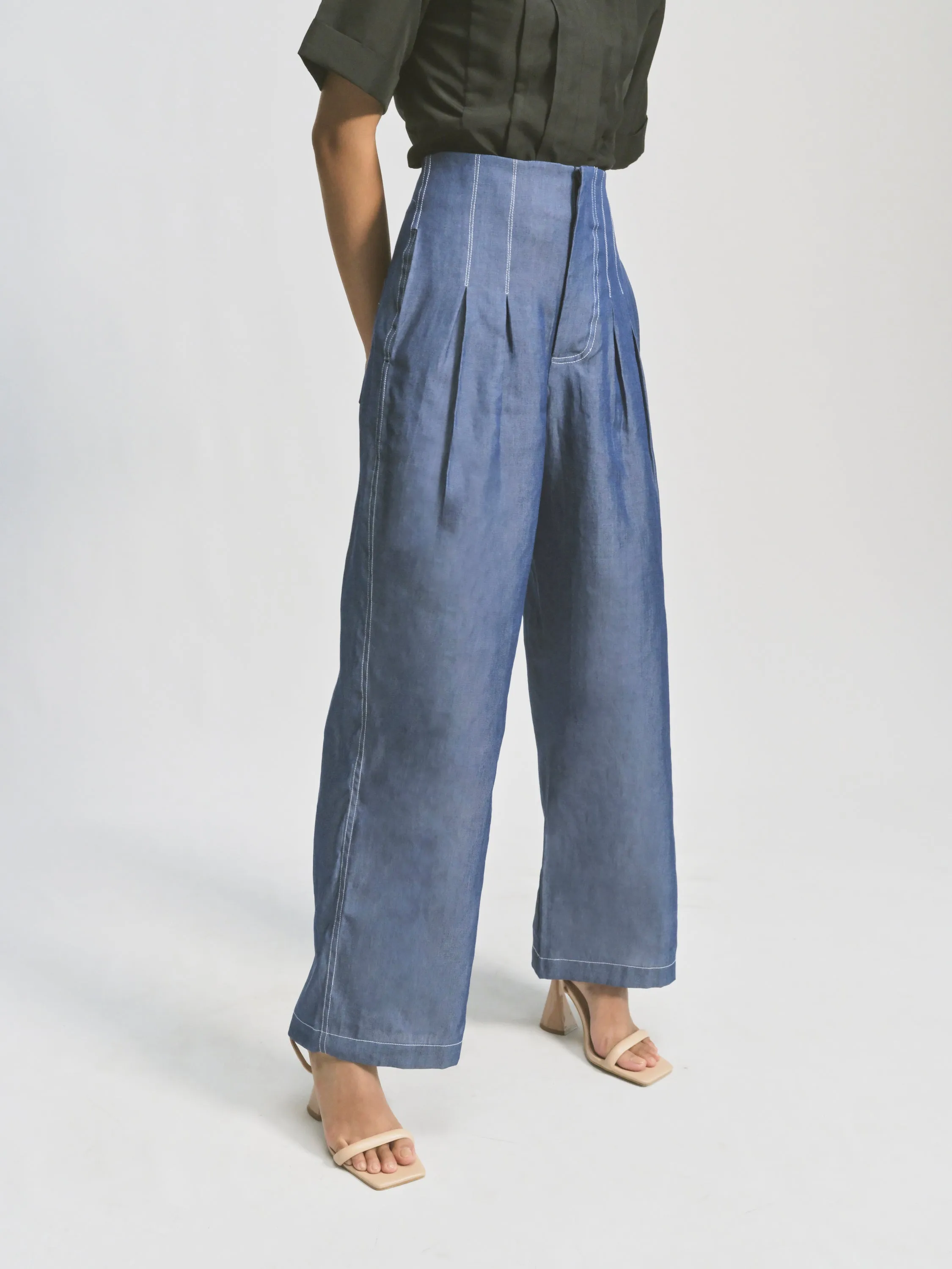 High Waist Wide Leg Denim Pants