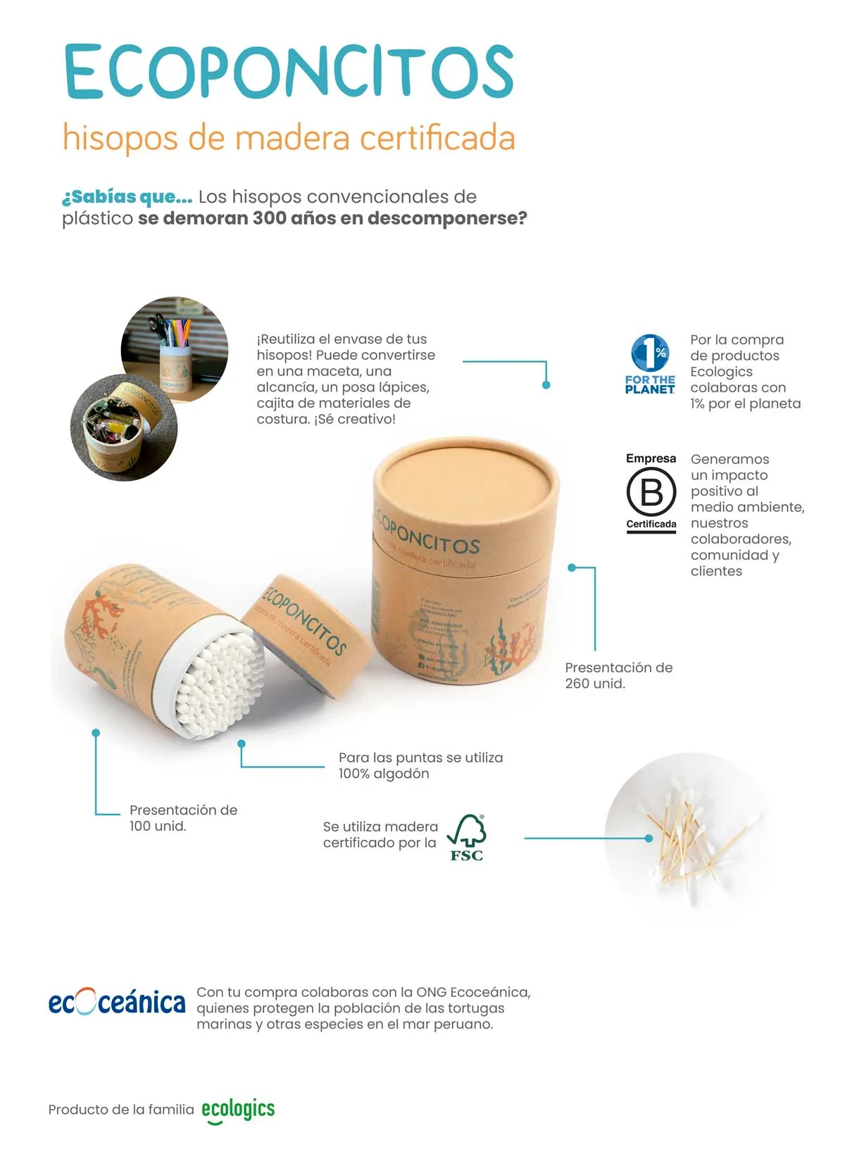 Hisopos de Madera Certificada - Ecoponcitos