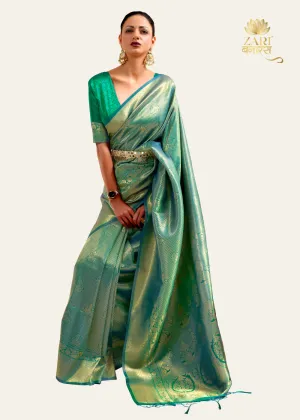 IMPERIAL GOLDEN GREEN WOVEN KANJIVARAM SAREE