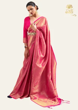 Imperial Golden Pink Woven Kanjivaram Saree
