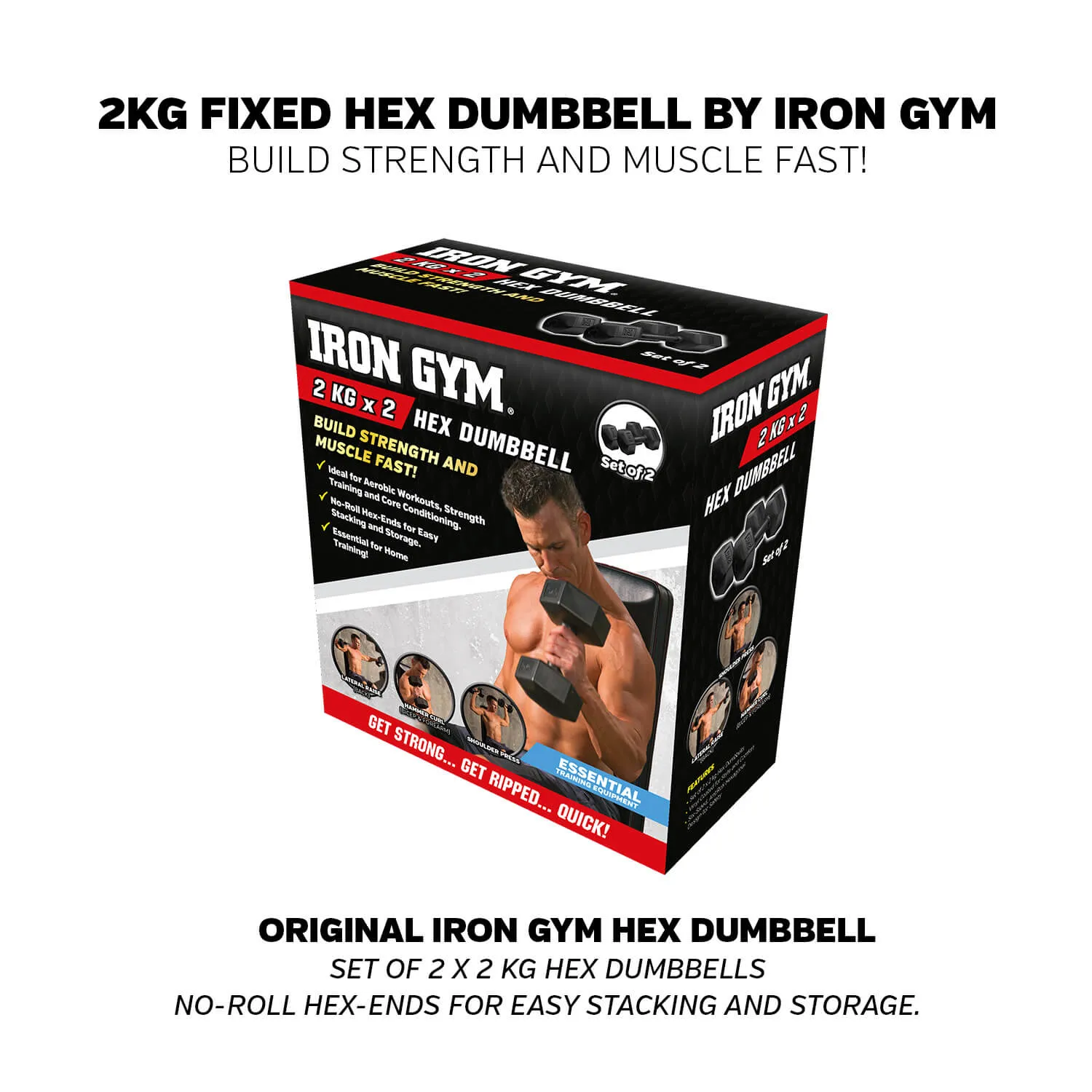 Iron Gym Fixed Hex Dumbbells - 2 x 2kg