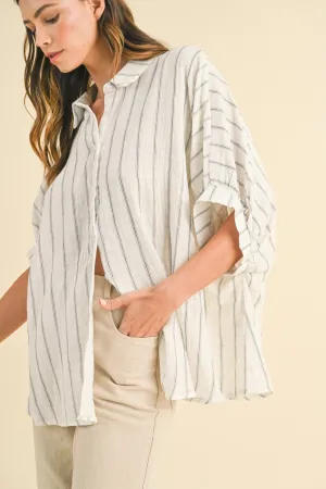 Ivory Oversized Striped Woven Blouse - Large