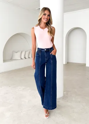 Jess Stretch Wide Leg Jeans - Mid Blue