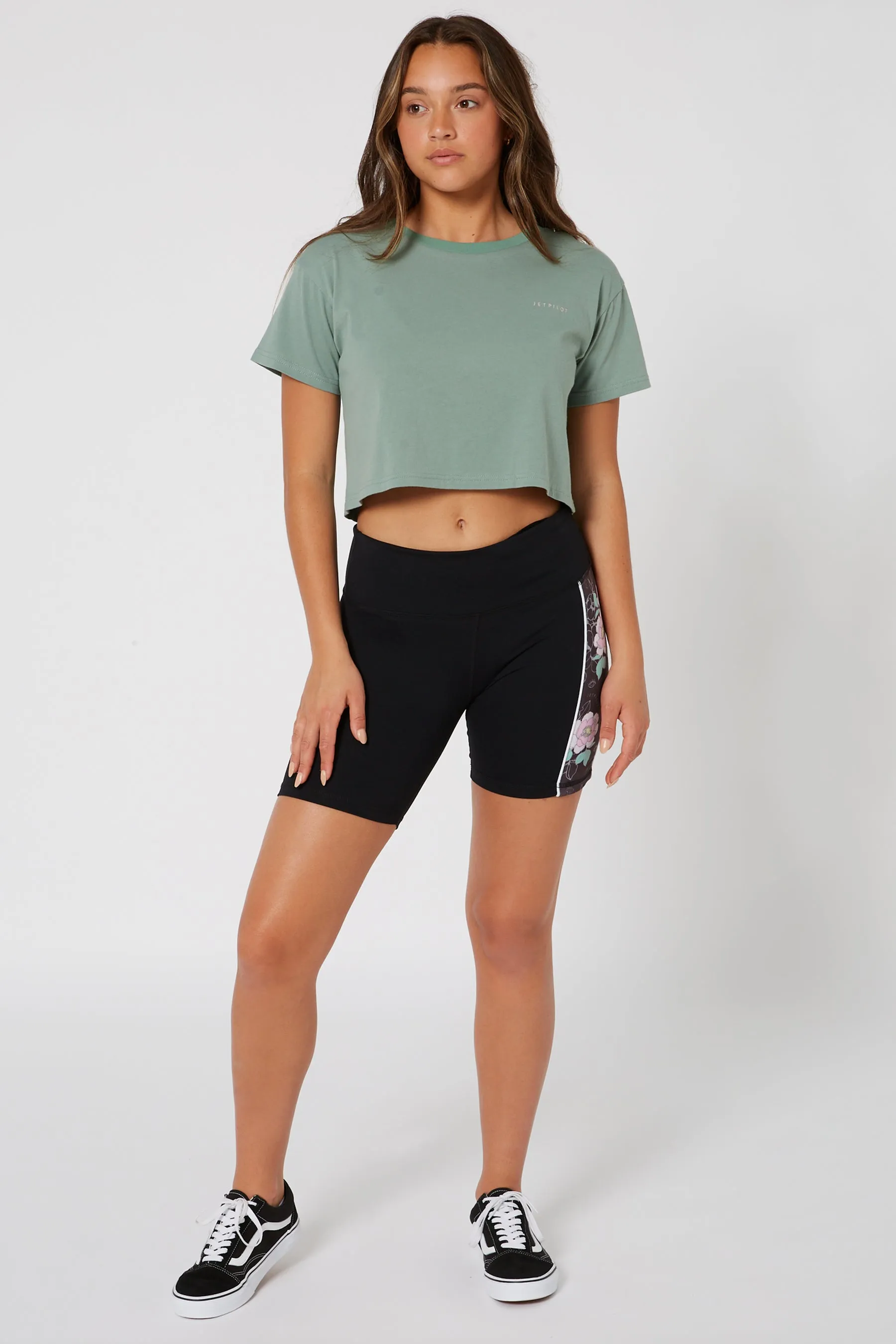 Jetpilot Flora Ladies S/S Crop Tee - Mist Green