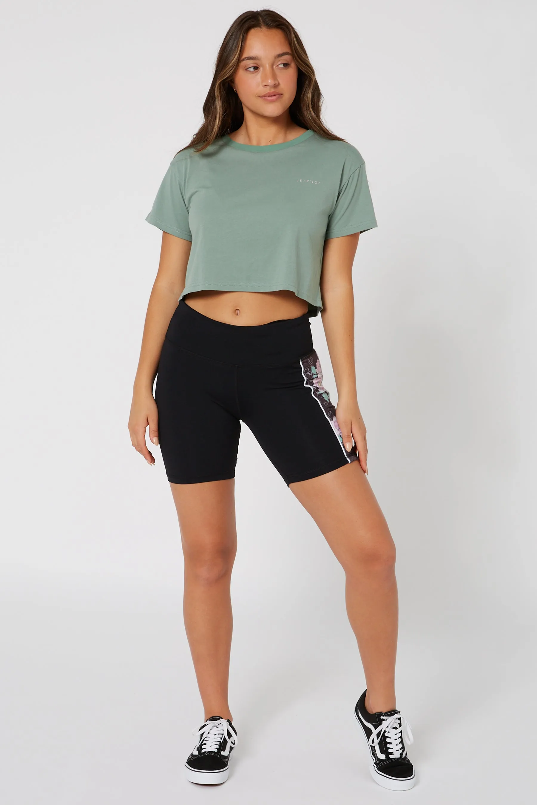 Jetpilot Flora Ladies S/S Crop Tee - Mist Green