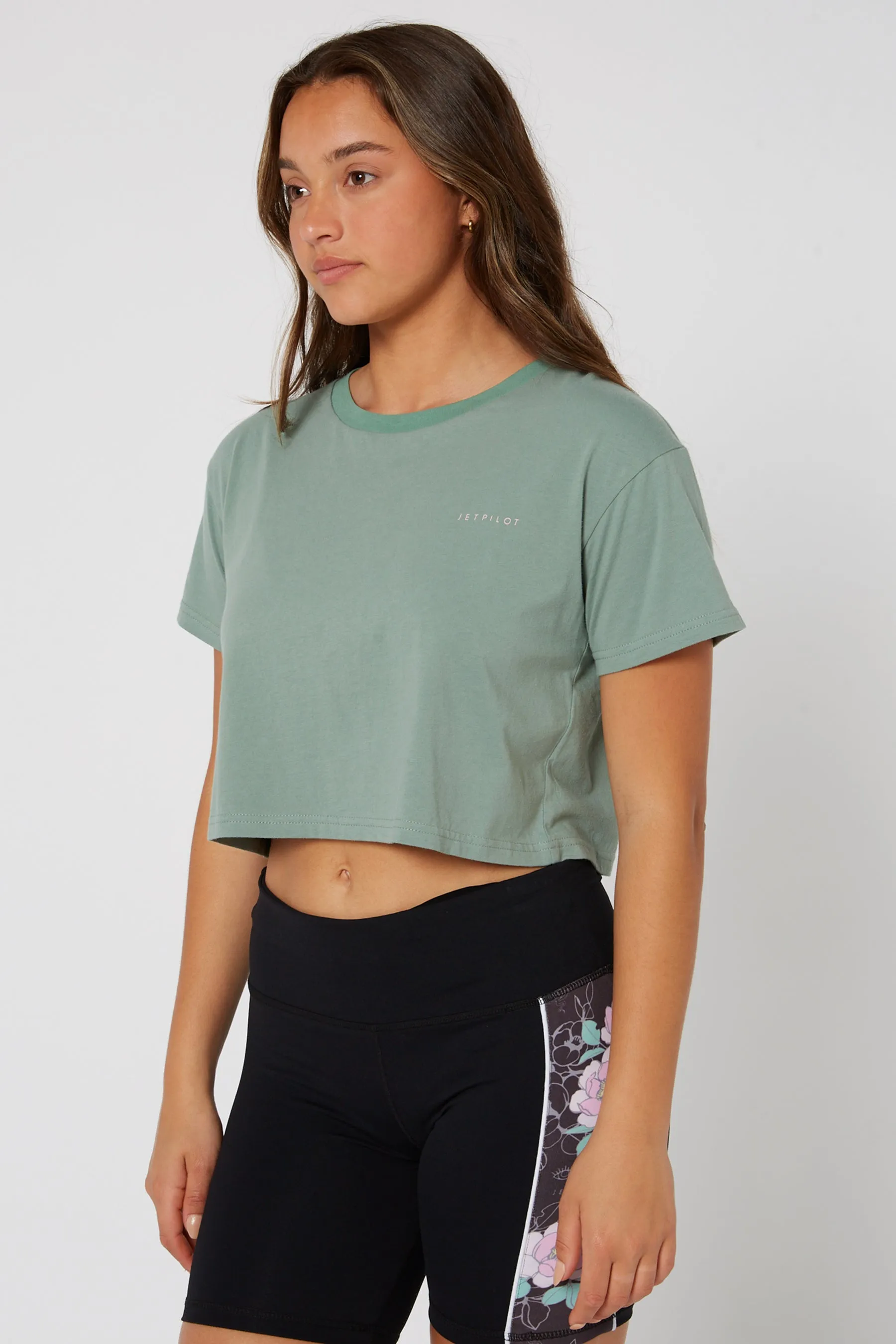 Jetpilot Flora Ladies S/S Crop Tee - Mist Green