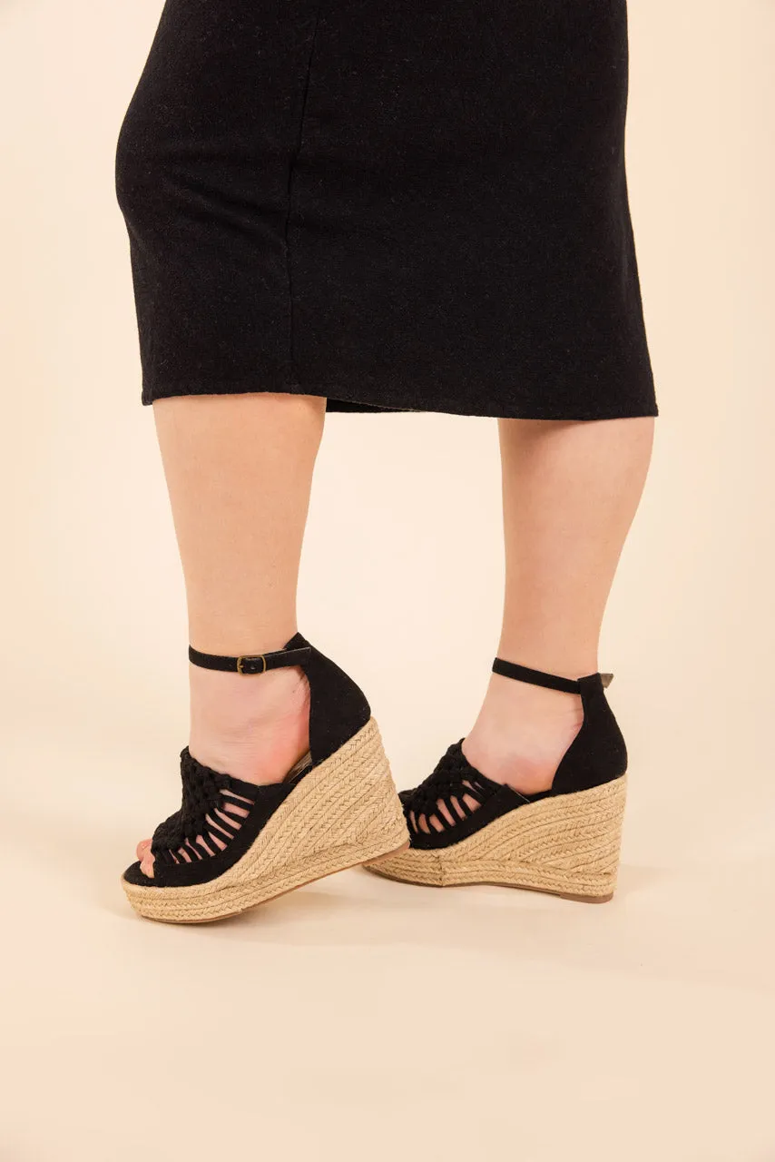 Juti Wedges in Black by Not Rated (Ships in 1-2 Weeks)
