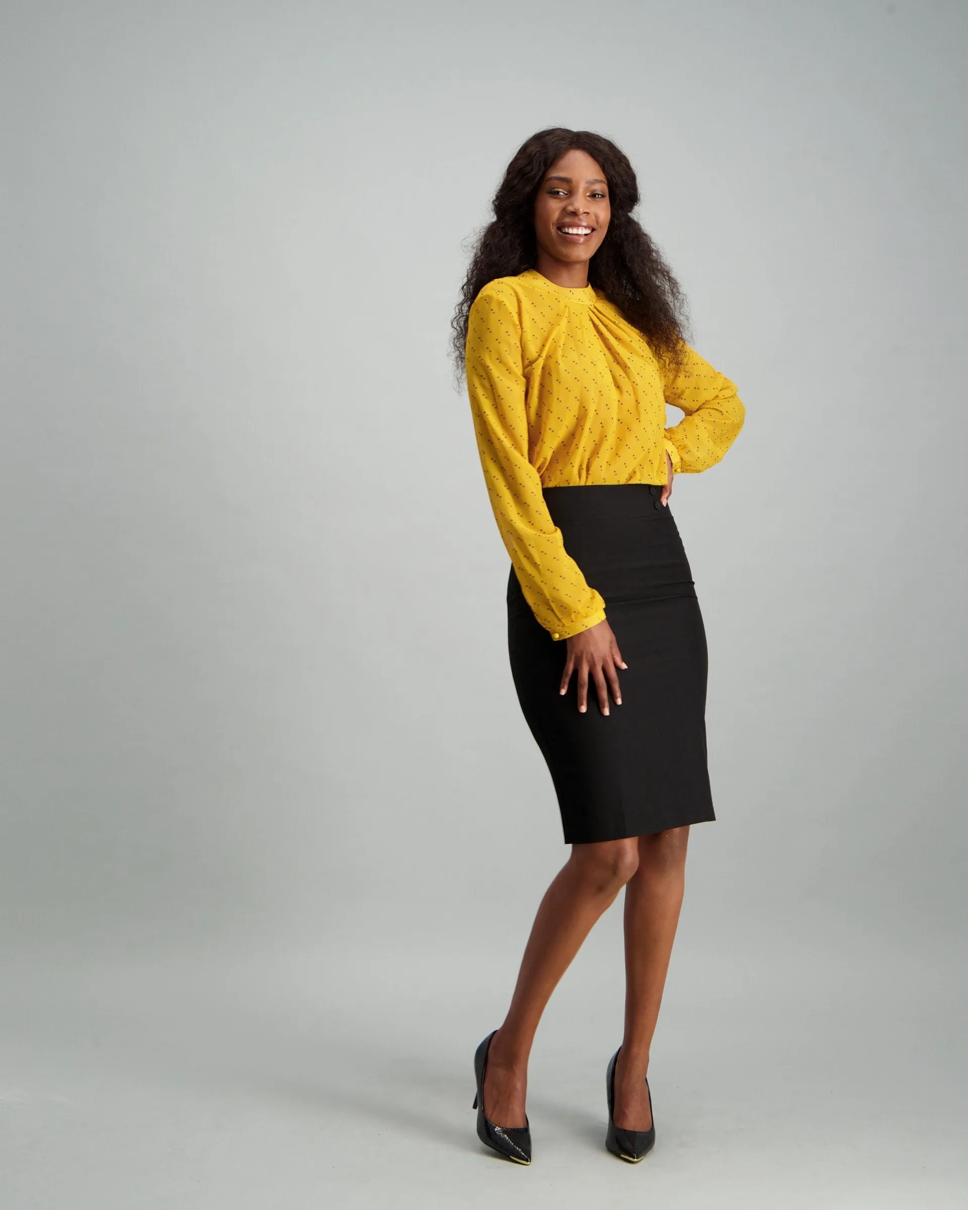 Ladies Button PV Skirt - Black