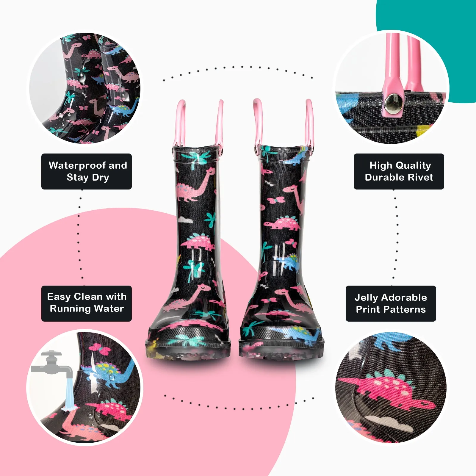 Light Up Kids Rain Boots with Handles