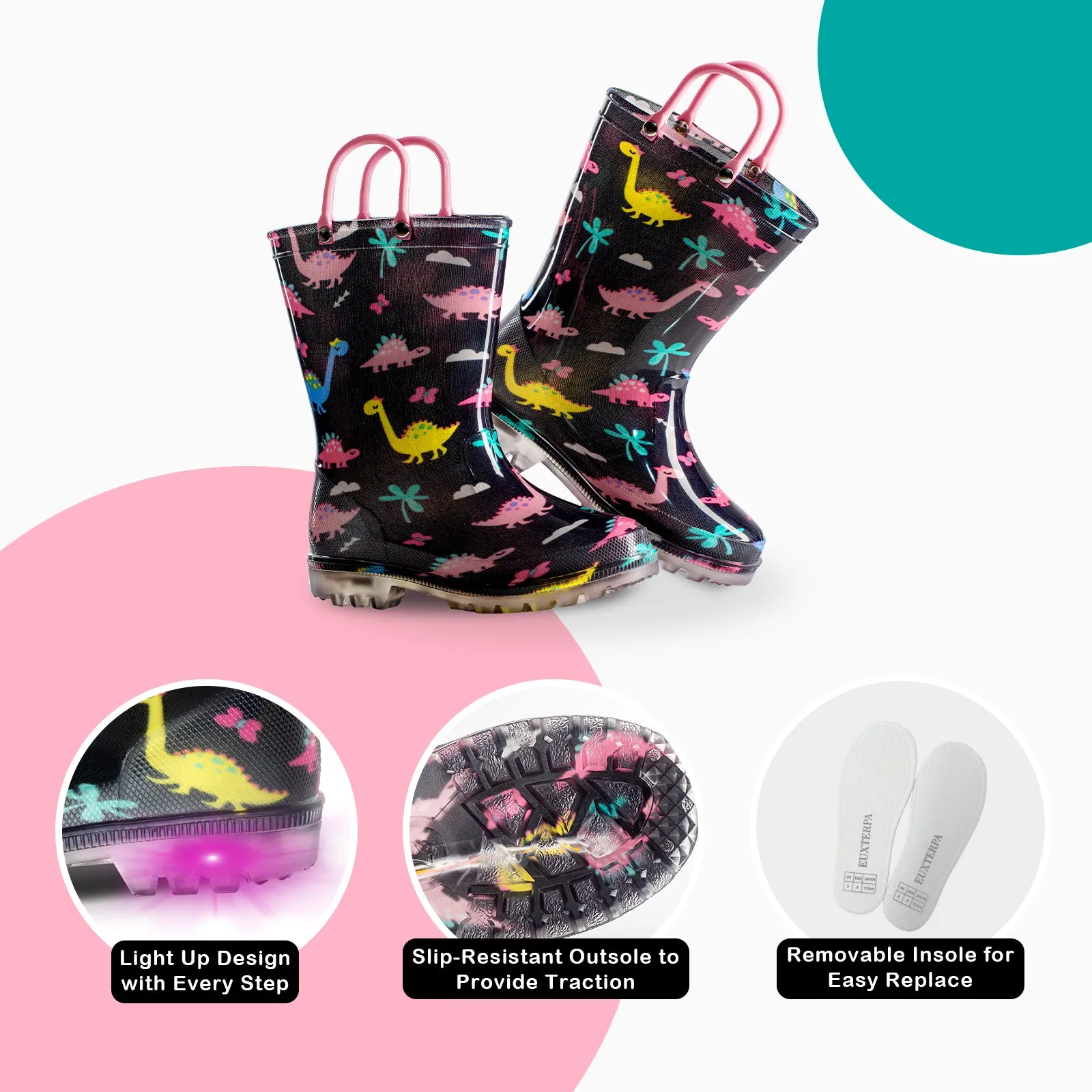 Light Up Kids Rain Boots with Handles