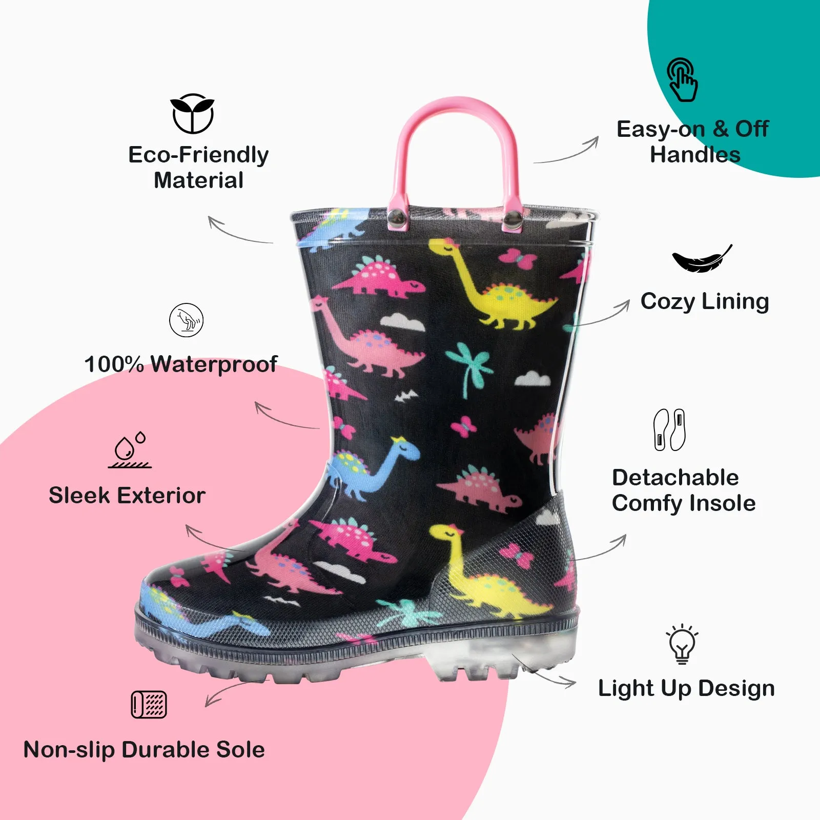 Light Up Kids Rain Boots with Handles