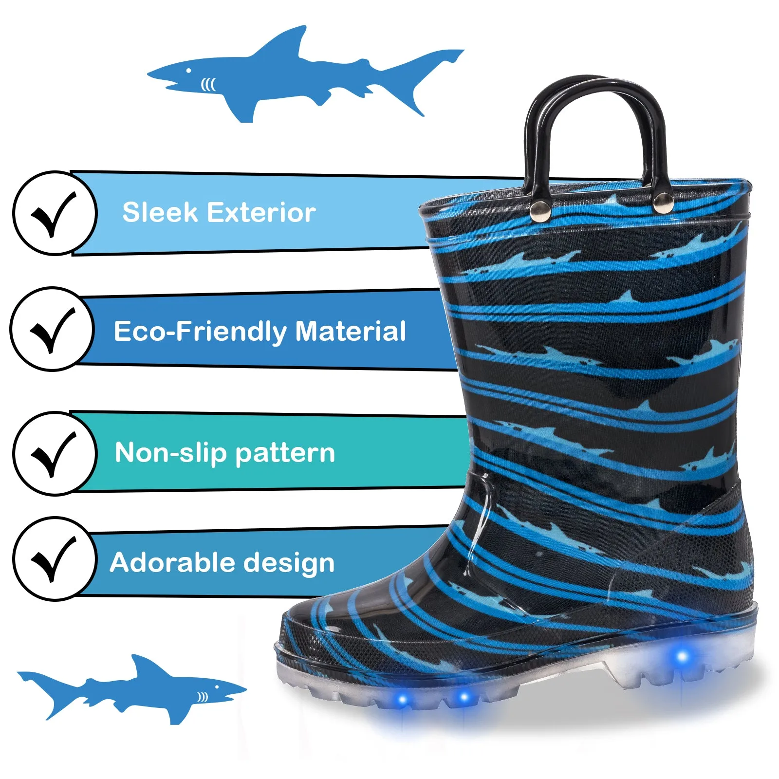 Light Up Kids Rain Boots with Handles