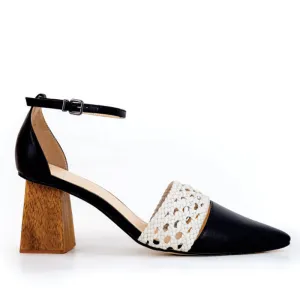 Lunar Woven Ankle strap with chunky wooden heel