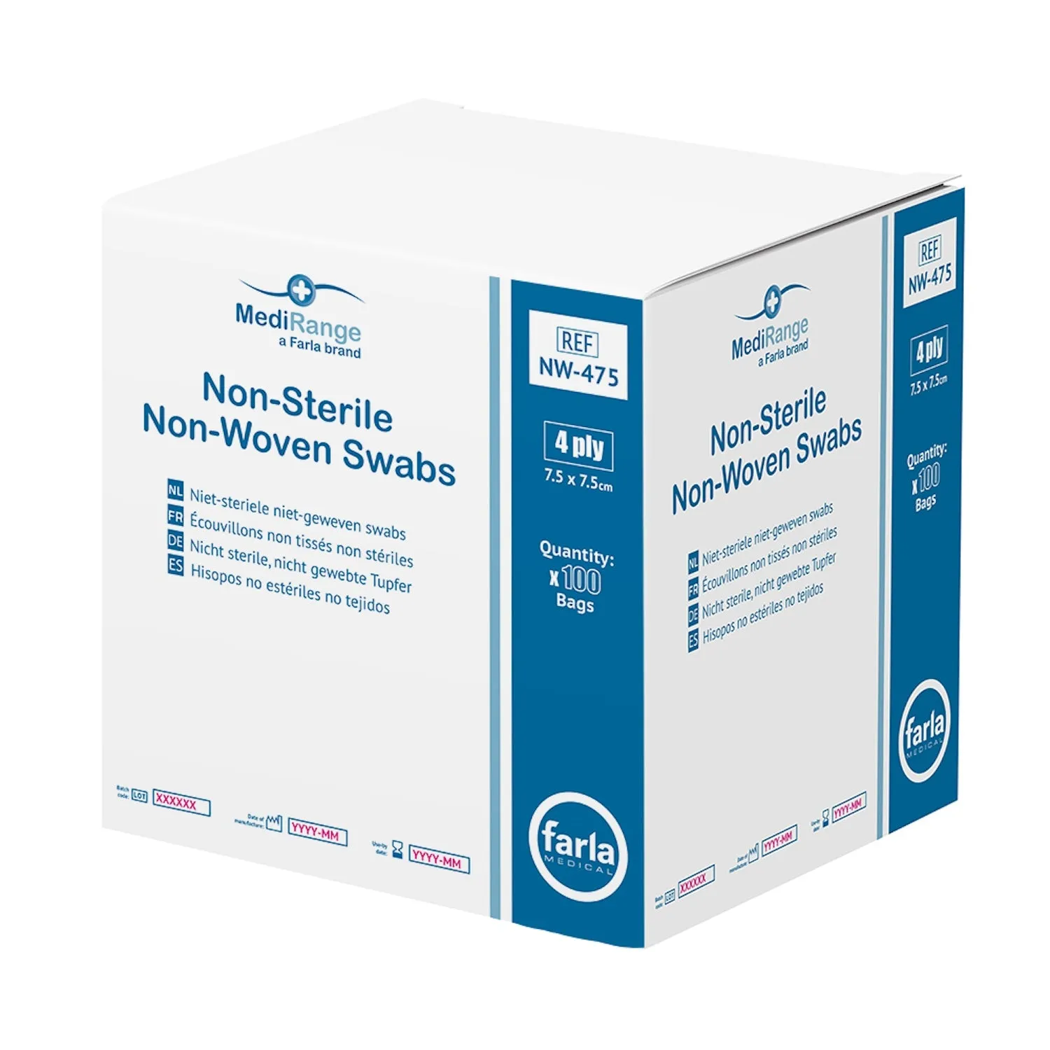 MediRange Non-Woven Swabs | 4 Ply | 7.5 x 7.5cm | Pack of 100