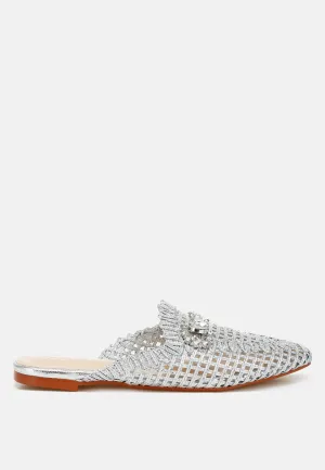 Metallic Woven Diamante Mules by RUW