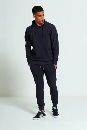 Navy Comfy Ribbed Hooded Tracksuit Set with Zipper Pockets