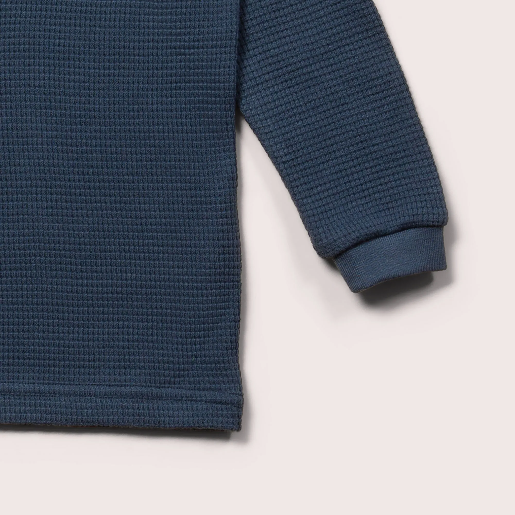 Navy Waffle Long Sleeve Button Raglan T-Shirt