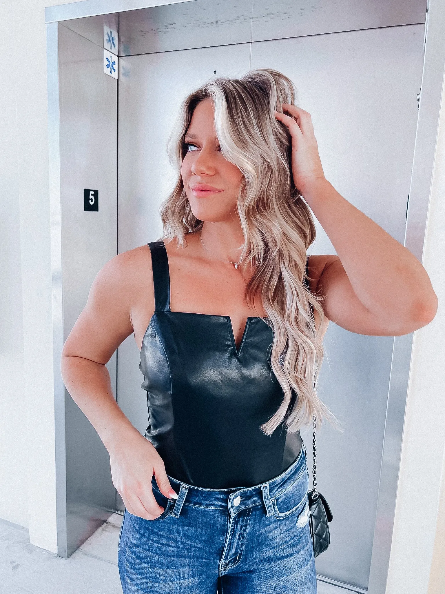 Night Shadow Faux Leather Bodysuit