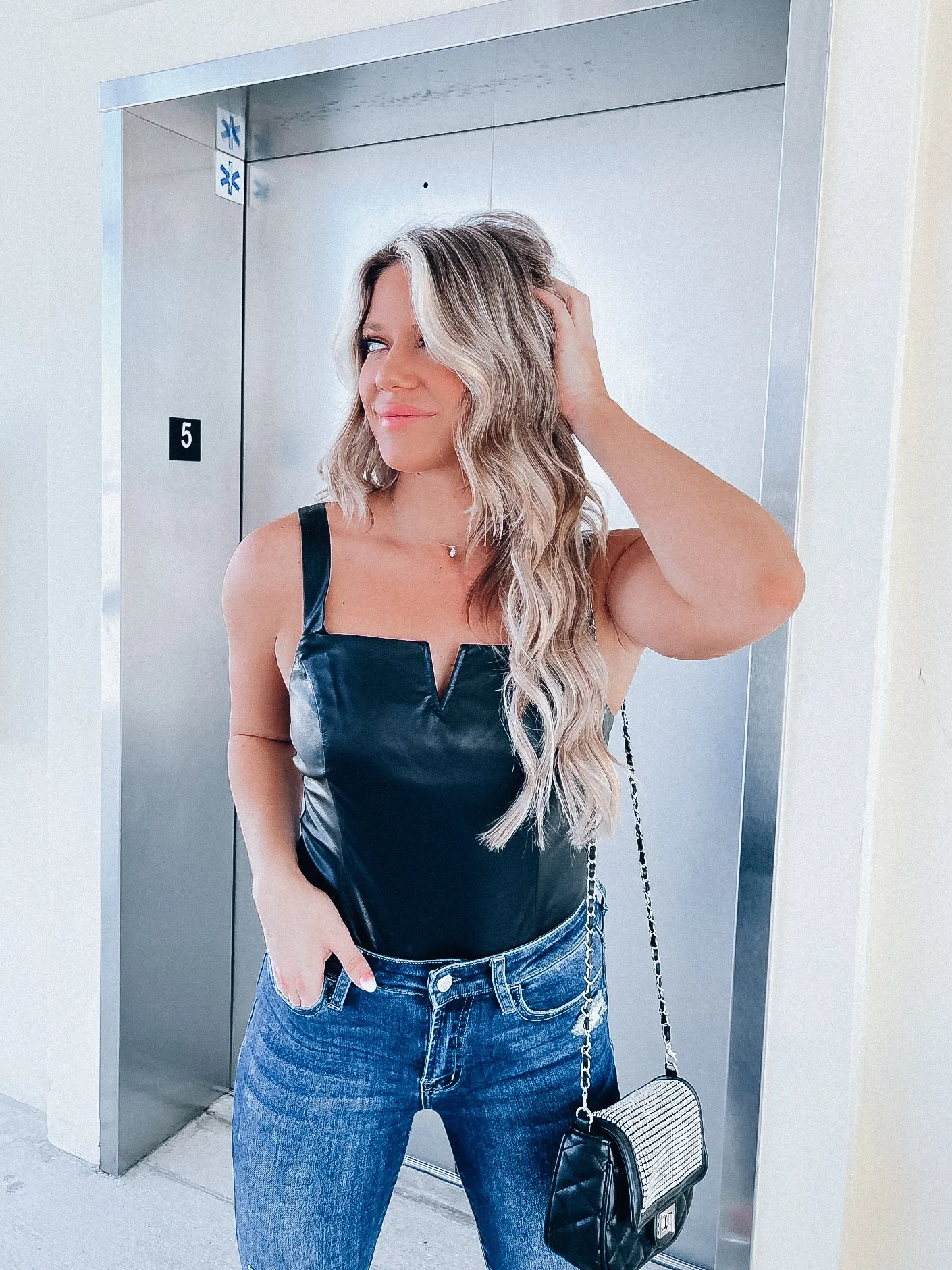 Night Shadow Faux Leather Bodysuit
