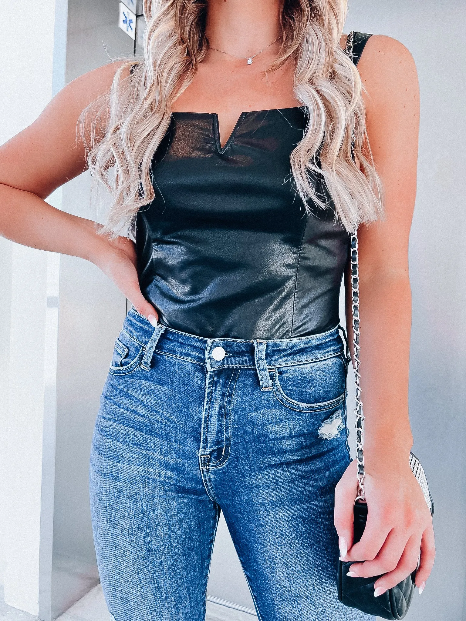 Night Shadow Faux Leather Bodysuit