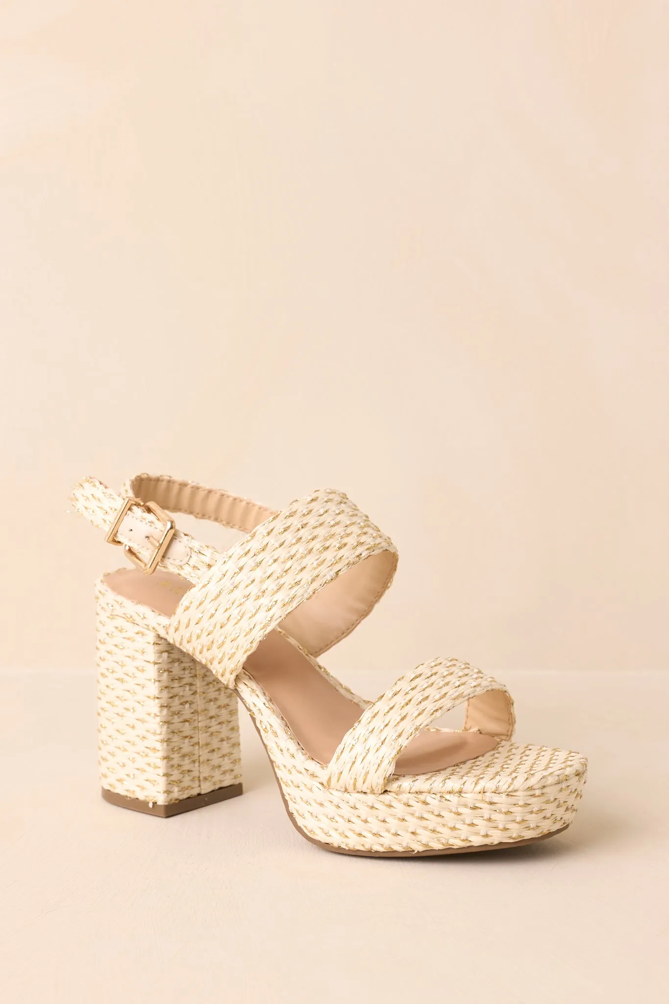 Nobody Else Natural & Gold Espadrille High Heel Platform Sandals