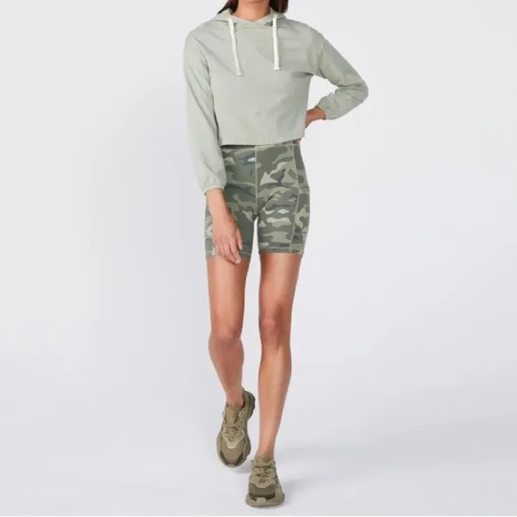 NWT Monrow Olive Camouflage Biker Shorts with Pockets