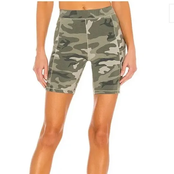 NWT Monrow Olive Camouflage Biker Shorts with Pockets