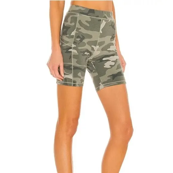NWT Monrow Olive Camouflage Biker Shorts with Pockets