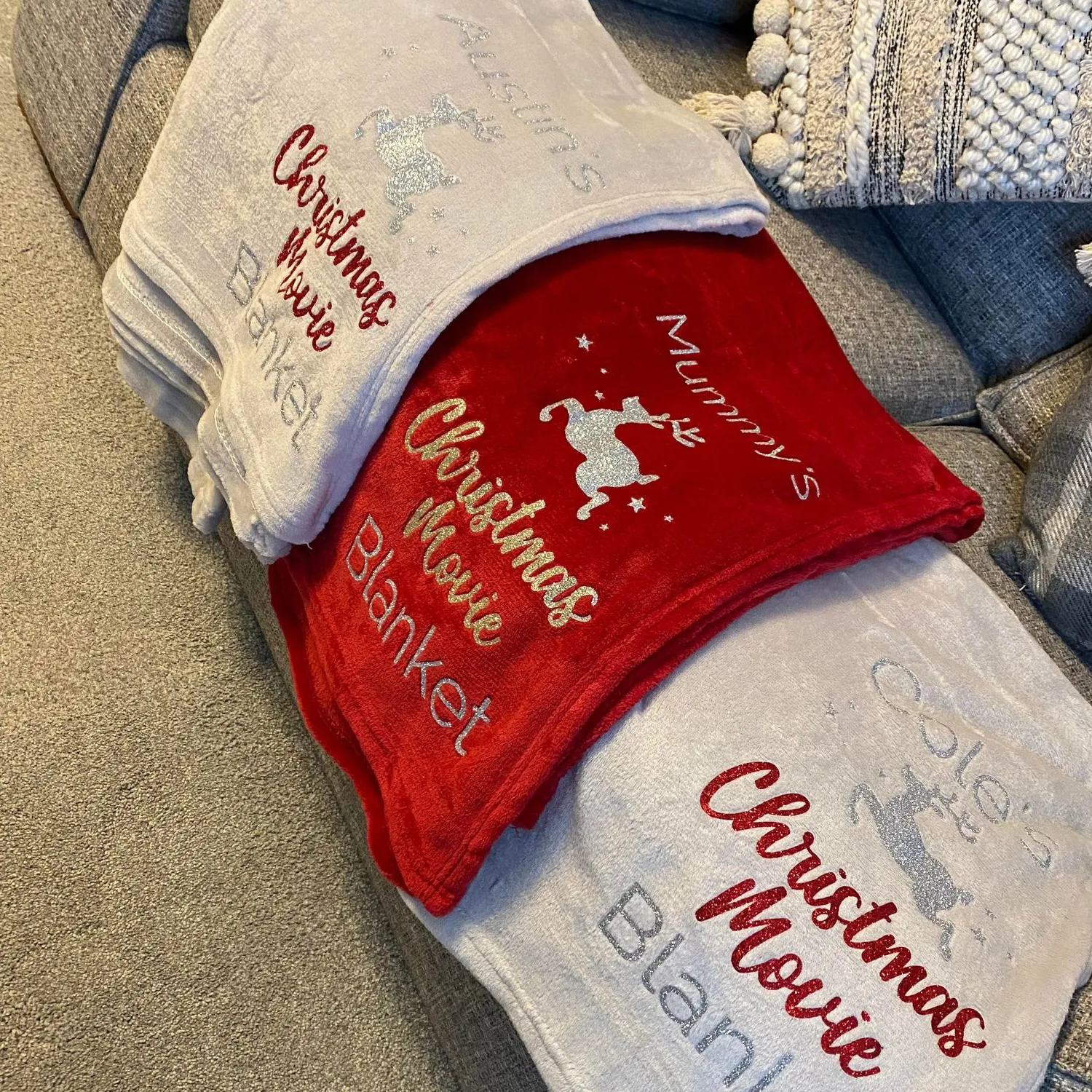 Personalised Reindeer Christmas Movie Blanket