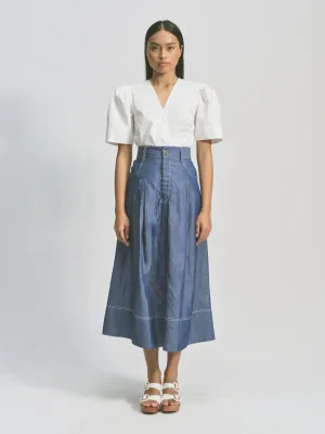 Pleated Denim Skirt