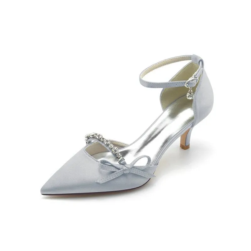 Pointed Toe Rhinestone Kitten Heels With Bow