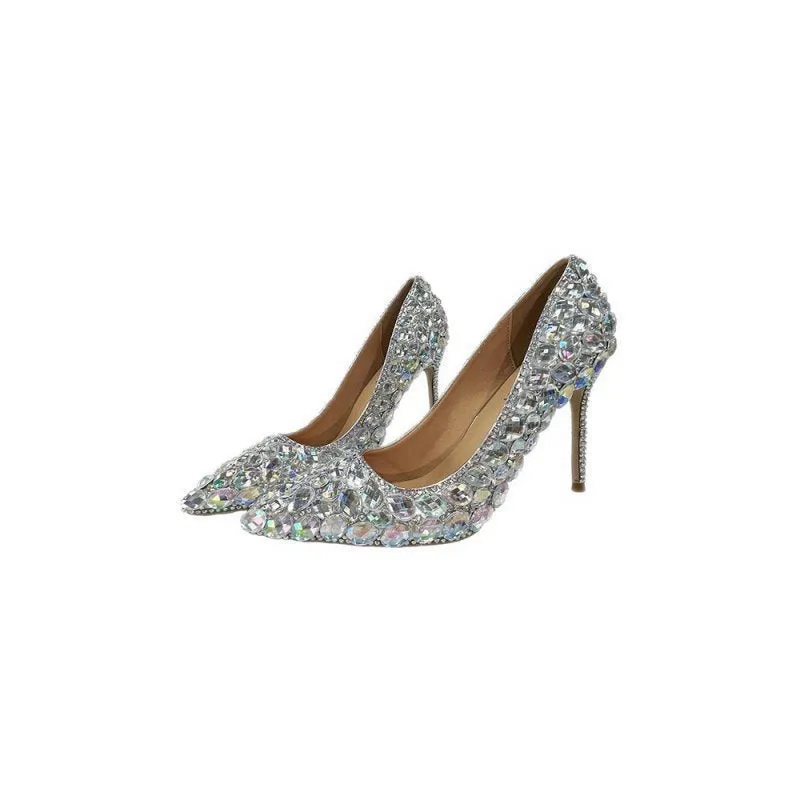 Pointed Toe Stiletto High Heels Shoes with Rhinestones