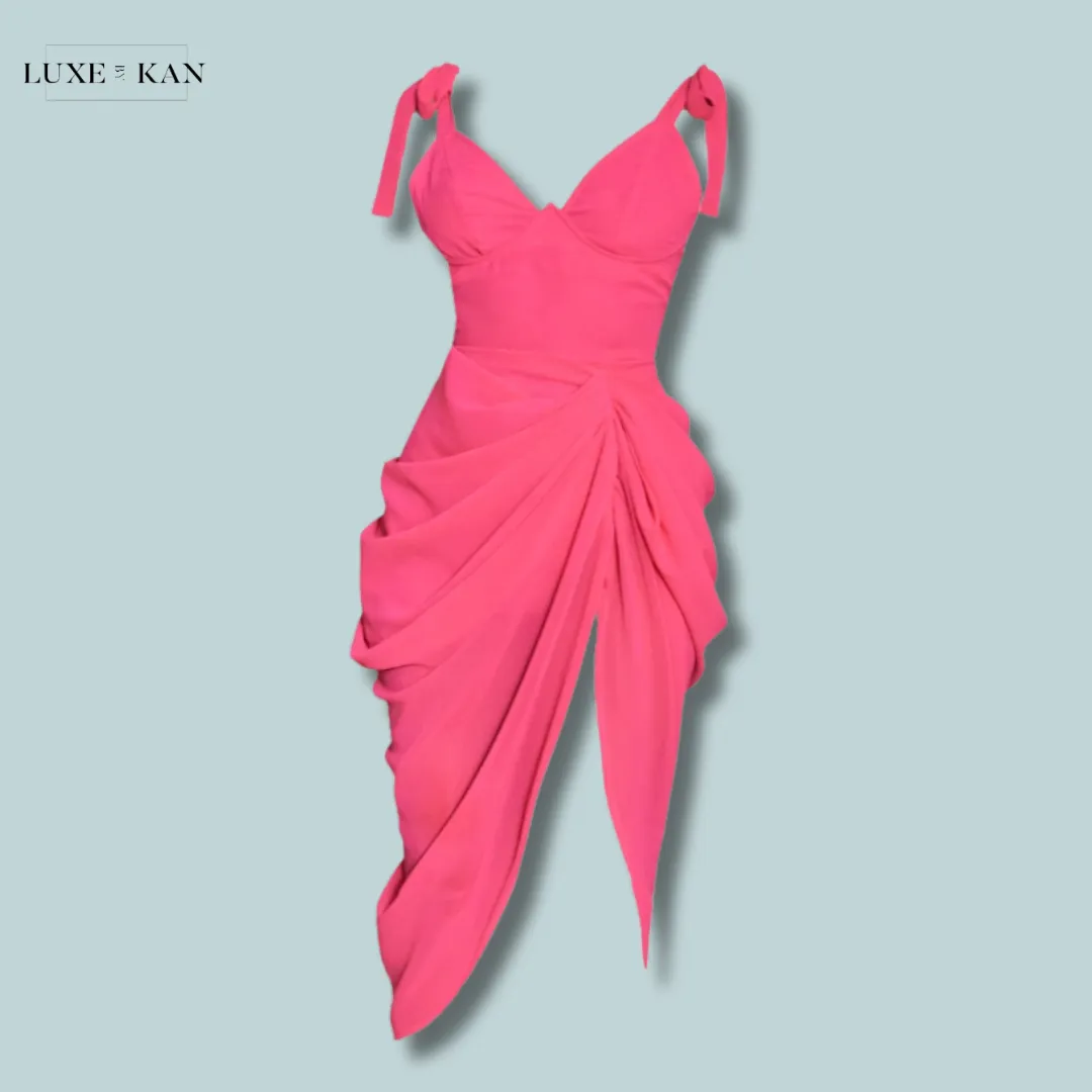 PRETTYLITTLETHING Hot Pink Underwire Detail Draped Midi Dress