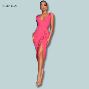 PRETTYLITTLETHING Hot Pink Underwire Detail Draped Midi Dress