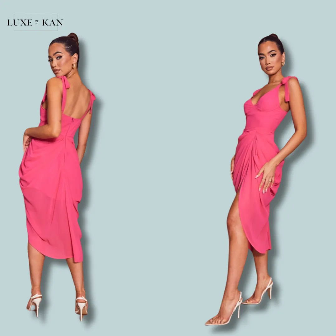 PRETTYLITTLETHING Hot Pink Underwire Detail Draped Midi Dress