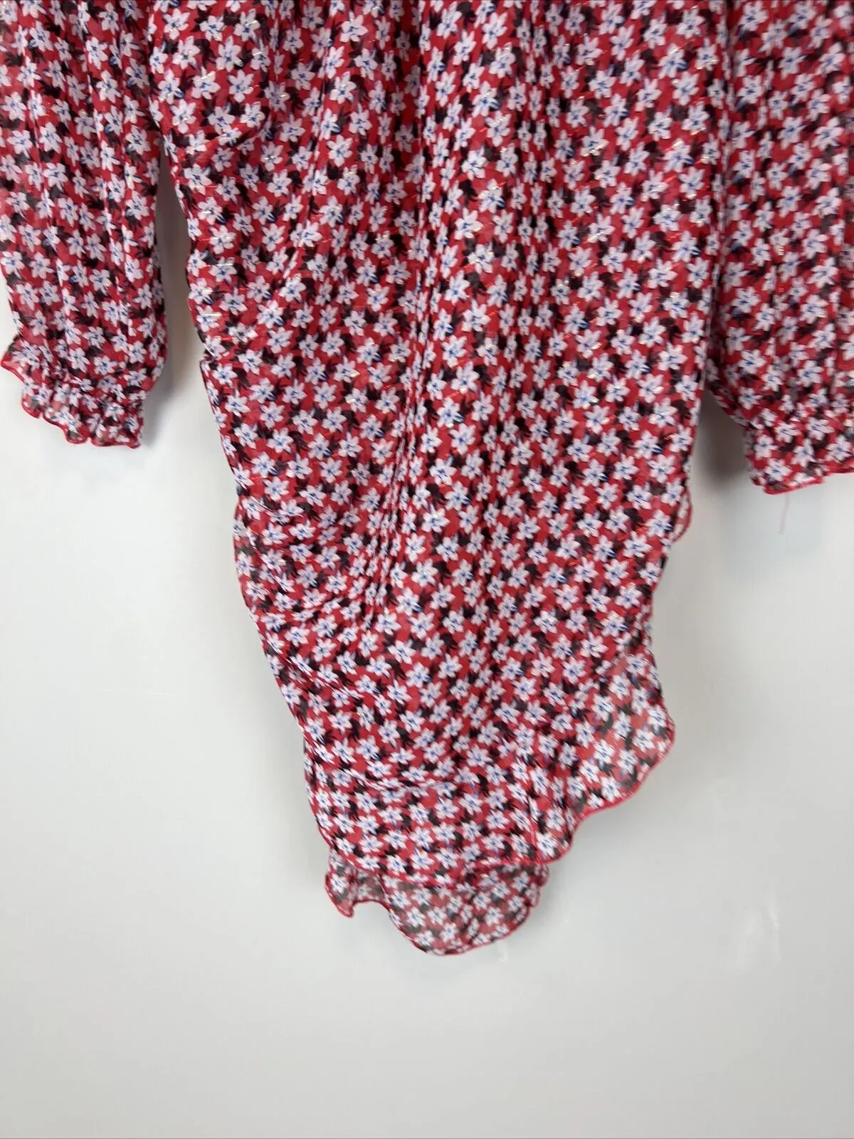 PRETTYLITTLETHING Red Floral Print Detail Shirred waist Tea Dress Size 14