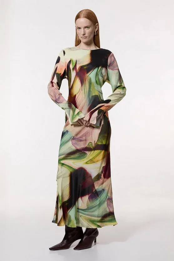 Printed Satin Woven Maxi Dress